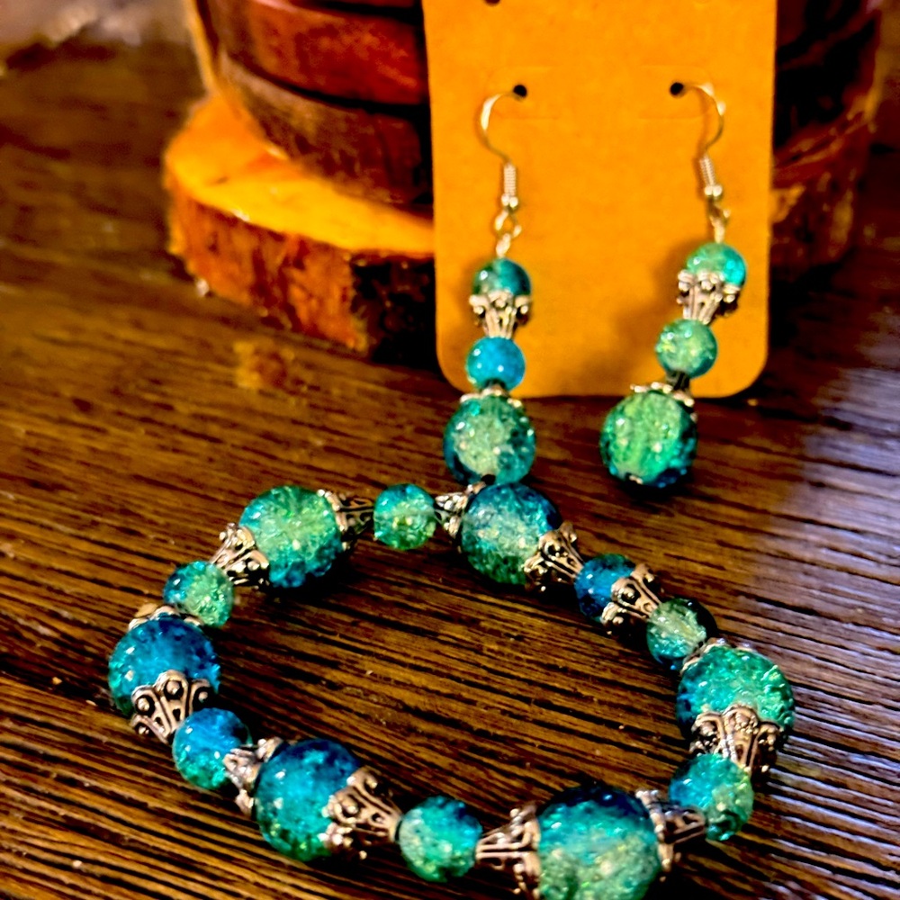 Handmade Bohemian glass beads earrings and bracelet set